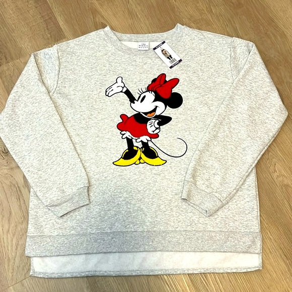 NWT Disney Minnie Mouse Chenille Graphic Hi-Low Split Hem Sweatshirt (XXL) - Picture 1 of 3